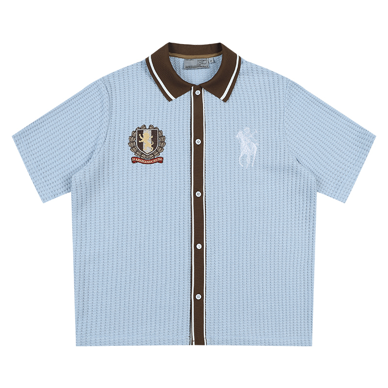 Old Money Style Color Block Short Sleeve Shirt - Soft Woven Fabric with Hollow Out Detail for Vacation, Y2K Inspired Fashion
