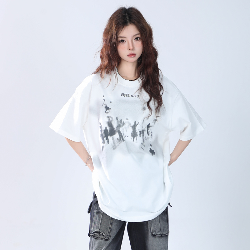 Oversized Hip Hop T-Shirt for Women - "Sit and Eat Until the Mountains Are Empty" European High Street Style Short Sleeve Top