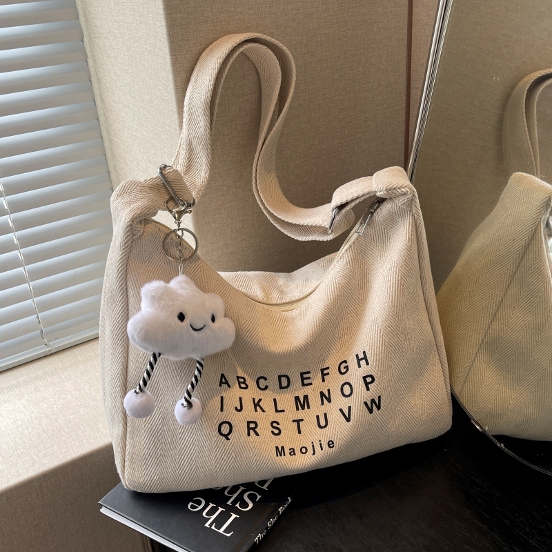 Peach Heart Canvas Underarm Bag for Women, Niche Design Single Shoulder Dumpling Bag, Korean Style Crossbody for Students
