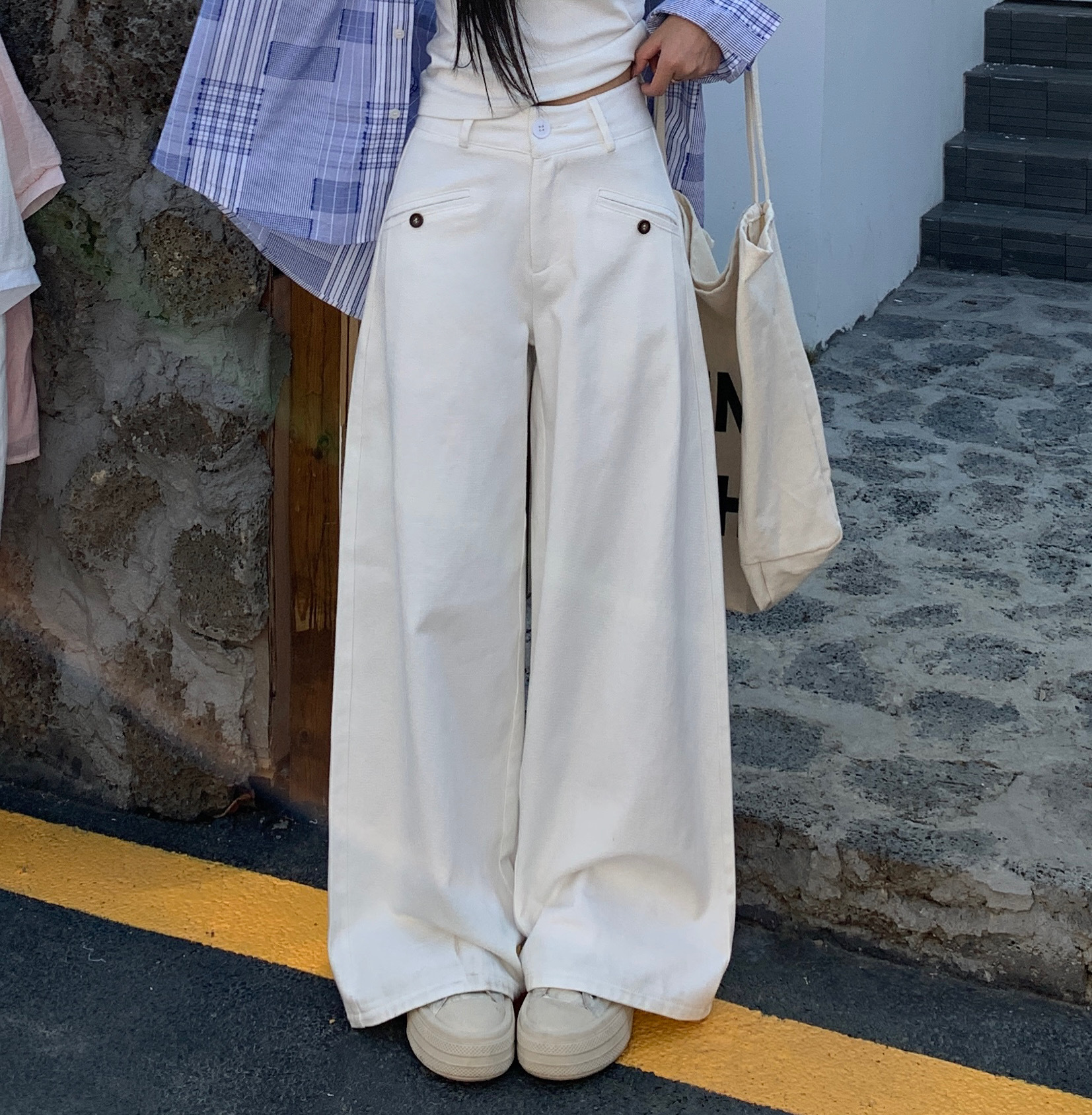 Pear Shape Wide Leg Jeans for Women - Mid Waist Loose Slimming A-Line Workwear Pants - Versatile Floor-Length Style