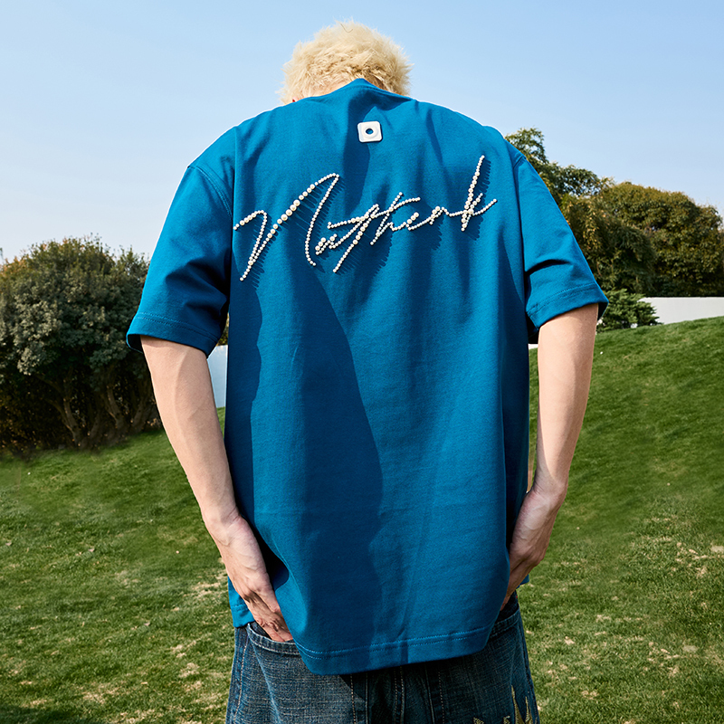 Pearl Letter Short Sleeve T-Shirt - American Vintage Streetwear Heavyweight Unisex Tee for Summer 2025 - Casual Y2K Style