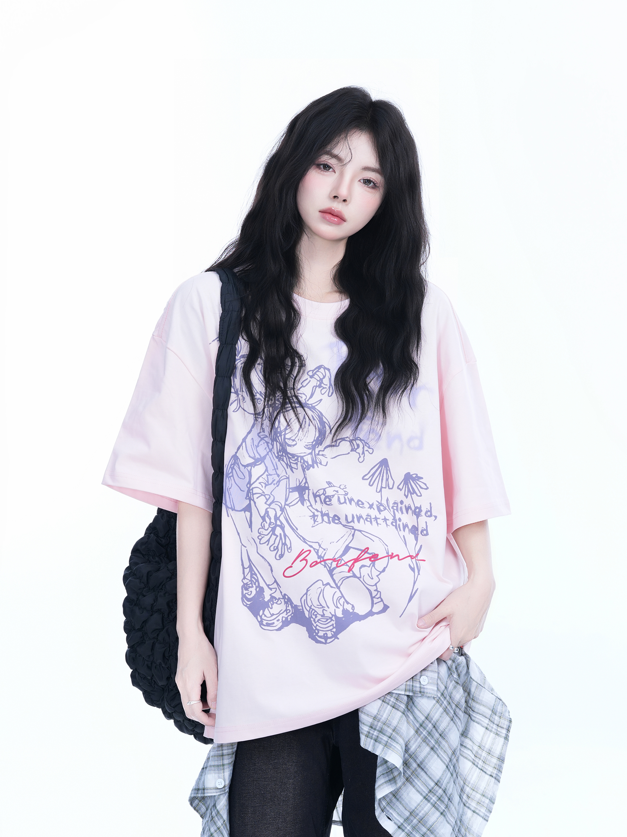 Pink Oversized Short-Sleeve T-Shirt for Women - American Dark Style, Summer Casual, Loose Fit with "Sit and Eat Until the Mountains Are Empty" Print
