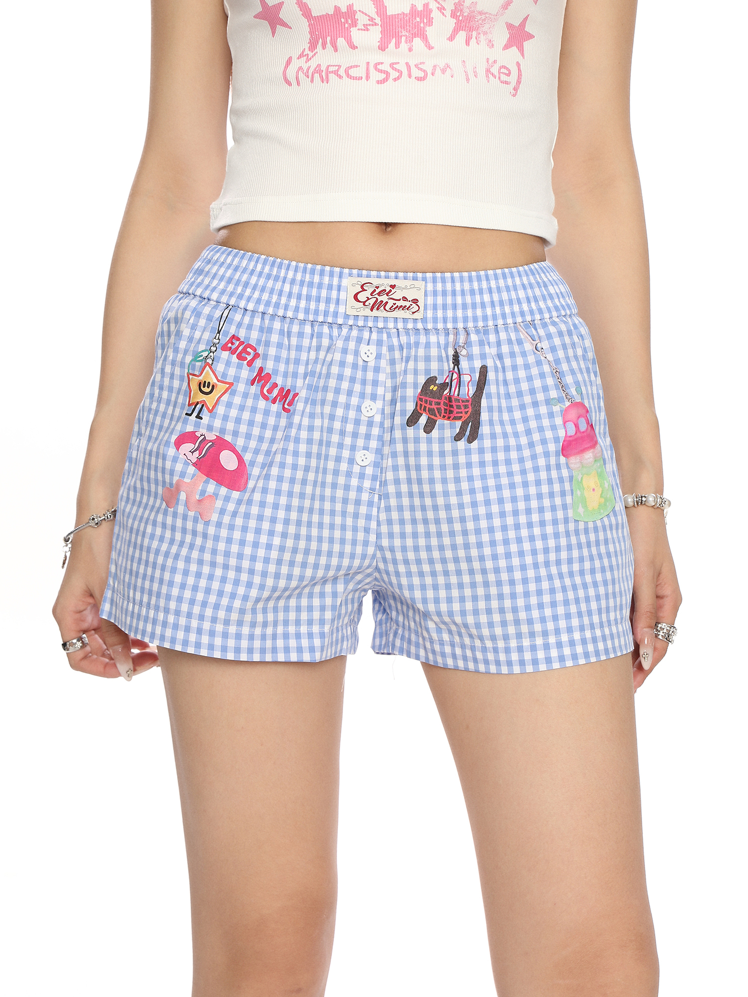 Plaid Cartoon Print Beach Shorts for Women - Summer Casual Versatile Hot Pants in Lazy Style, Y2K Inspired