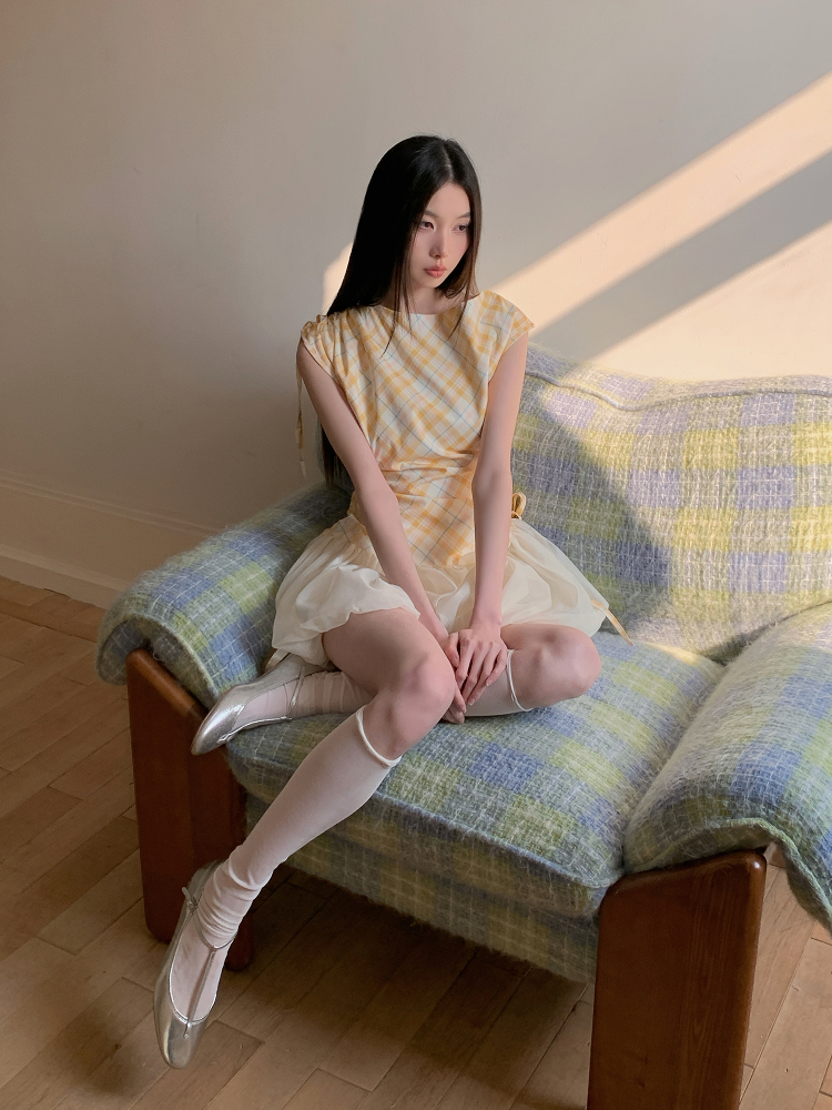 Pleated Summer Flower Bud Dress with Drawstring Waist and Short Sleeves - Slimming Design, Perfect for 90s and Y2K Style