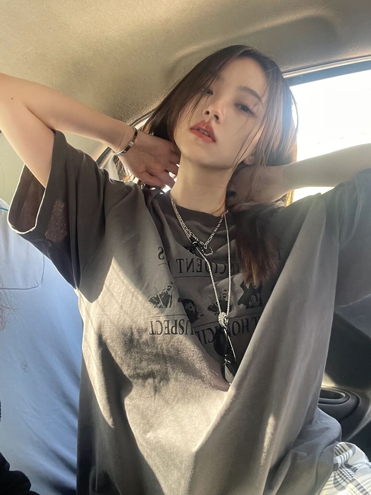 Plus-Size American Retro Cotton Short-Sleeve T-Shirt for Women - Oversized Loose Fit Summer Top, Casual Y2K Style