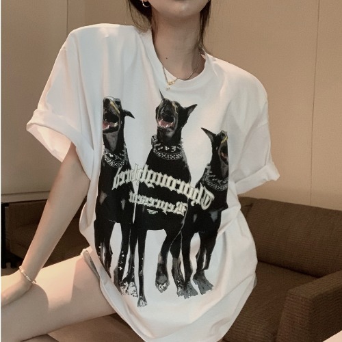 Plus Size American Retro Cotton Short Sleeve T-Shirt for Women, Loose Fit National Trend Half-Sleeve Top