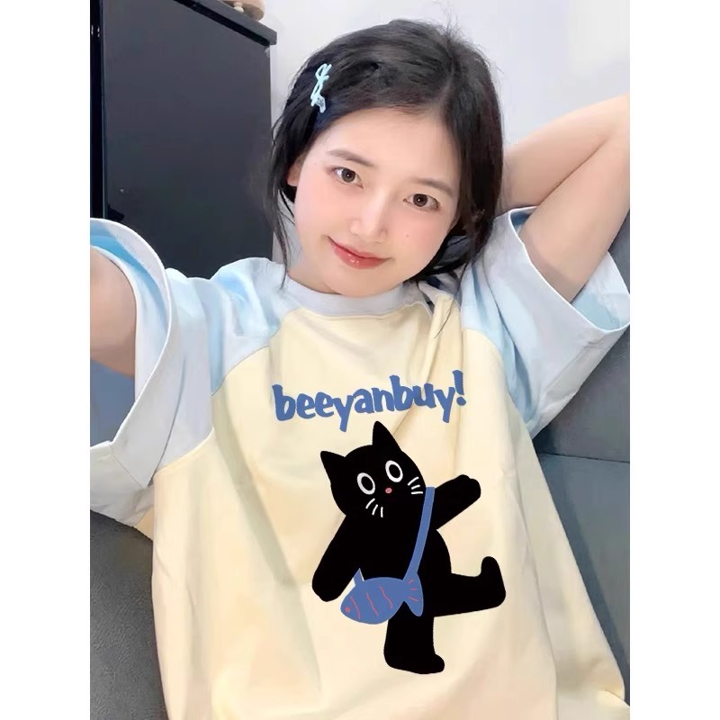 Plus Size American Retro Loose Fit Pure Cotton Raglan Short Sleeve T-Shirt for Women - Chic Summer Dopamine Outfit