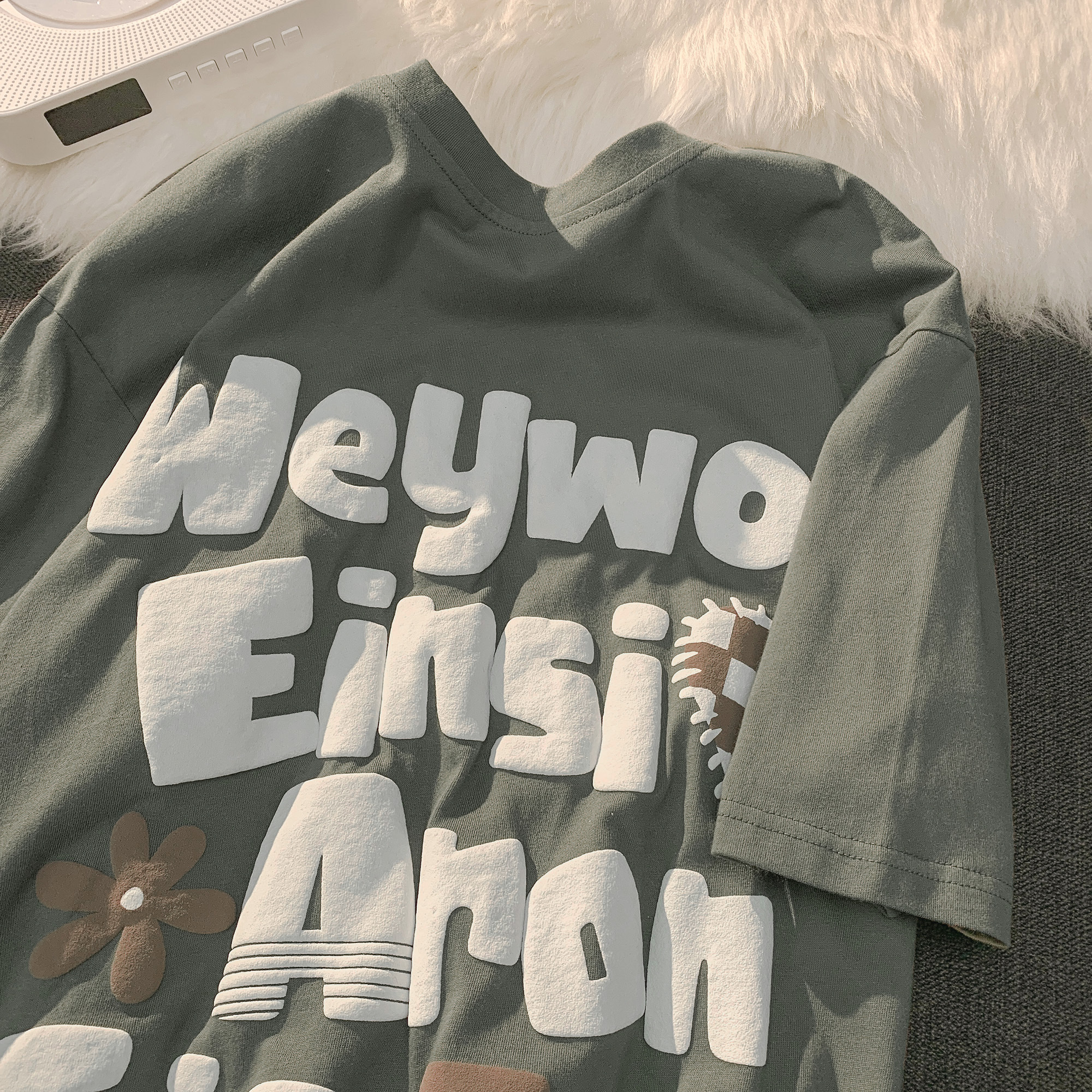 Plus-Size American Retro Oversized Letter Short Sleeve T-Shirt for Men and Women - Vintage Pure Cotton Couple Outfit