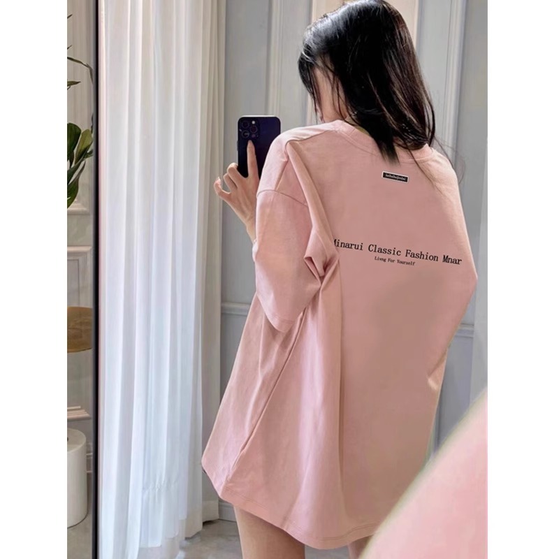 Plus Size American Style Loose Fit Cotton Letter T-Shirt for Women - Summer Short Sleeve Chic Hong Kong Style Top