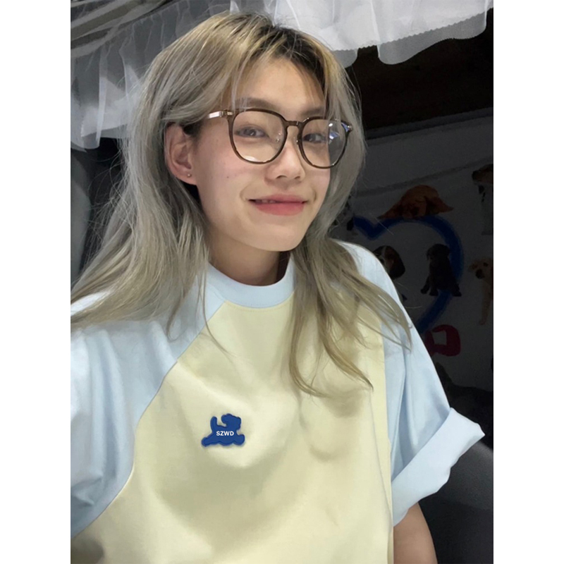 Plus Size American Vintage Cotton Raglan Short Sleeve T-Shirt for Women, Oversized Hong Kong Style Chic Top
