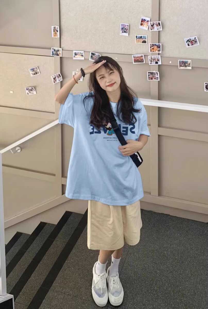 Plus Size Colorful Cotton T-Shirt for Women - Vintage American High Street Style, Short Sleeve, Summer 2025 Fashion