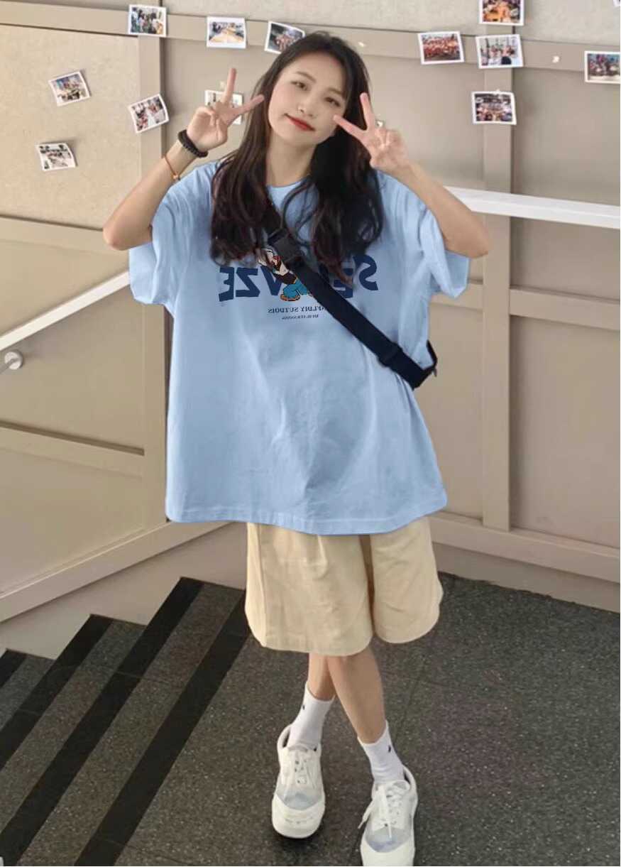 Plus Size Colorful Cotton T-Shirt for Women - Vintage American High Street Style, Short Sleeve, Summer 2025 Fashion