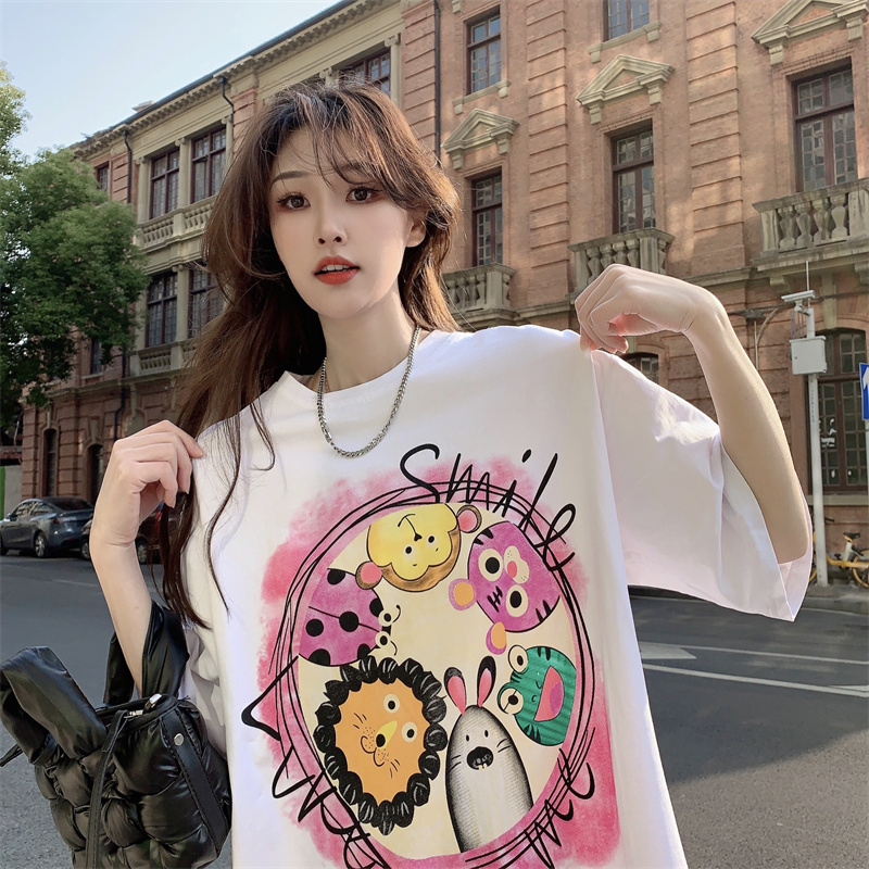 Plus Size European Style Oversized Cotton Short Sleeve T-Shirt for Women - Casual Loose Fit Mid-Length Top