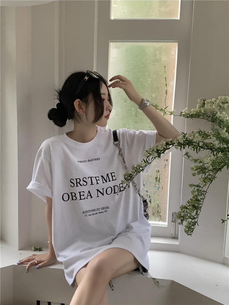 Plus Size Letter Print Cotton Short Sleeve T-Shirt for Women, Summer Round Neck Loose Casual Top, Trendy Y2K Style