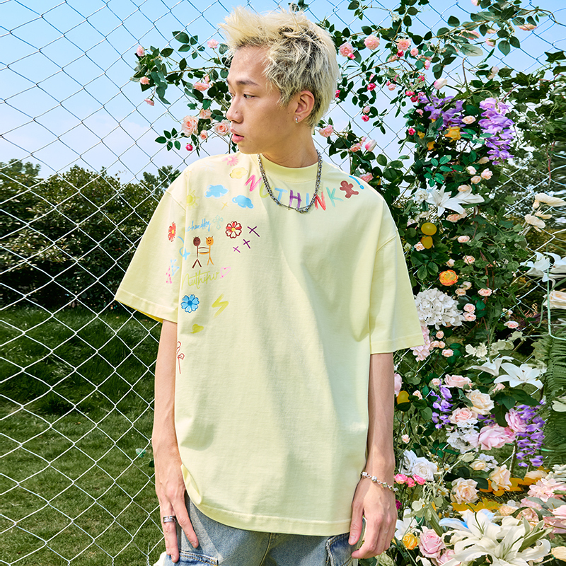 Plus Size Loose Cartoon Short Sleeve T-Shirt for Women and Men, Hip Hop Graffiti Style, Trendy 2025 Model, Casual Streetwear Fashion