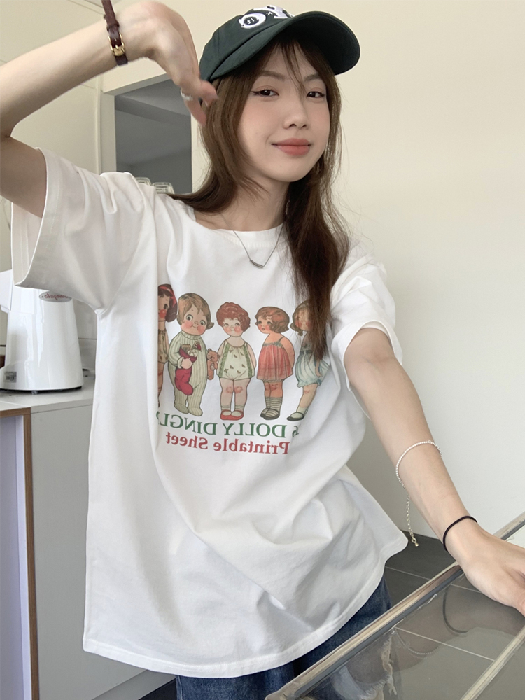 Plus Size Loose-Fitting Round Neck Cotton T-Shirt for Women - Summer Short Sleeve Casual Top for Students