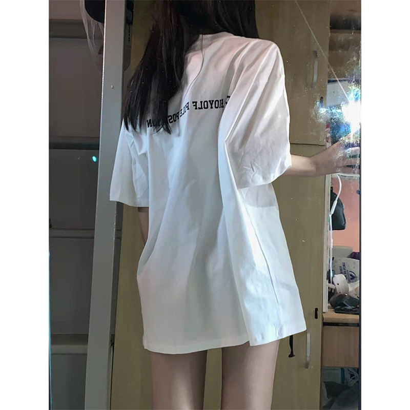 Plus-Size Oversized American-Style Pure Cotton Short Sleeve T-Shirt for Women - Casual Loose Fit Mid-Length Top