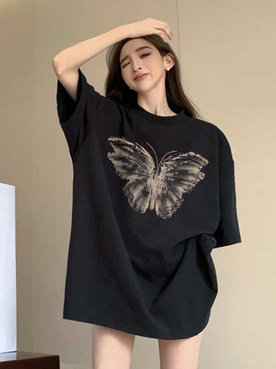 Plus Size Oversized Retro American Short Sleeve T-Shirt for Women - Trendy Loose Mid-Length Top