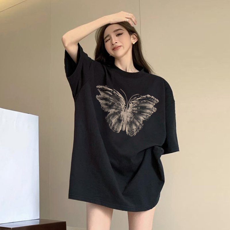 Plus Size Oversized Retro American Short Sleeve T-Shirt for Women - Trendy Loose Mid-Length Top