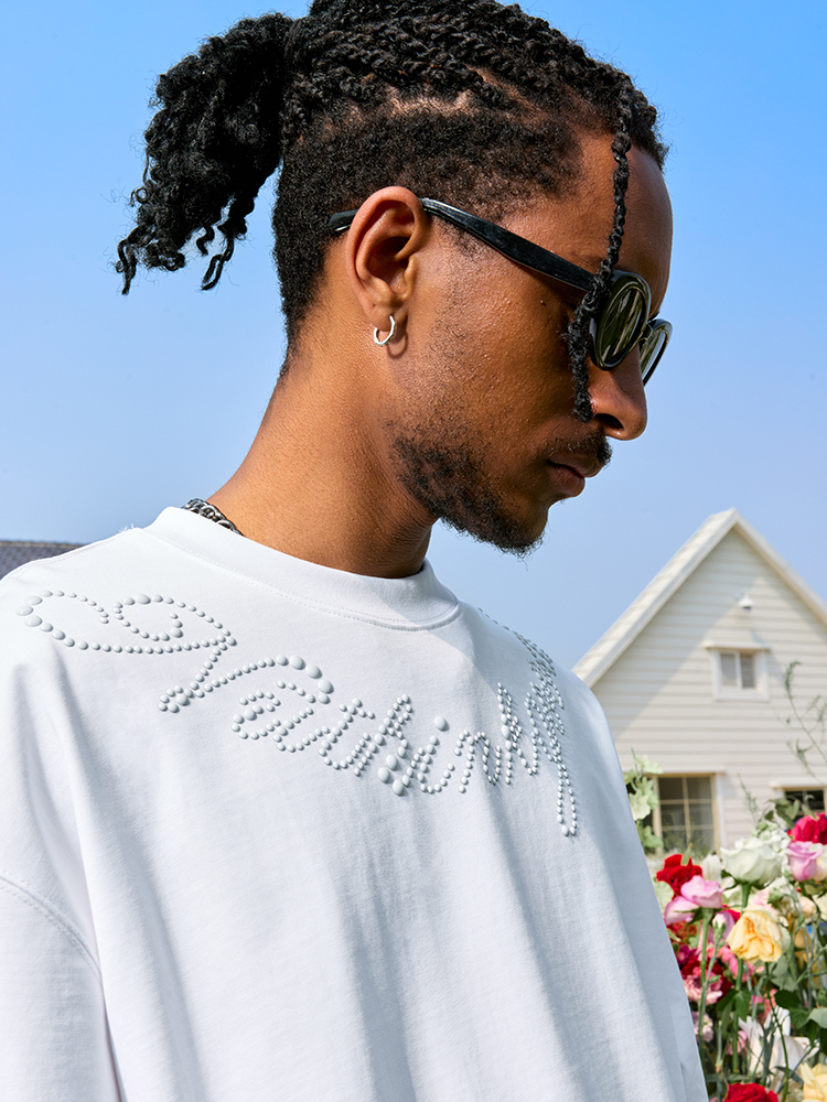 Plus Size Rhinestone Letter Short Sleeve T-Shirt for Men - American Vintage Trendy Heavyweight 90s Style 2025 Collection