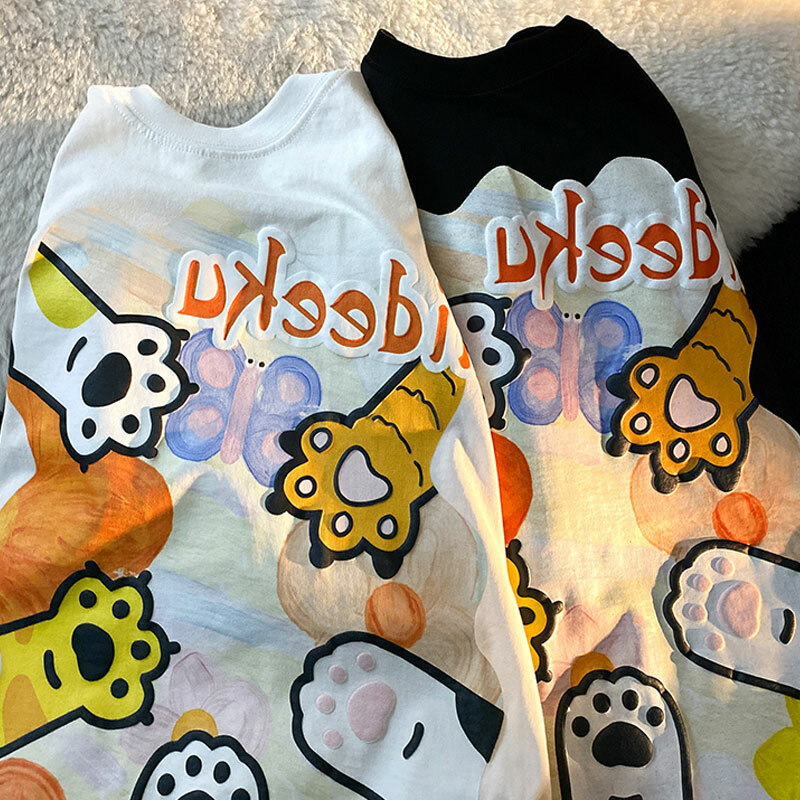 Plus Size Short Sleeve T-Shirt for Women, Summer Retro Cat Paw Print Top, Cute Casual Tee, Vintage Style, Trendy Women’s Fashion