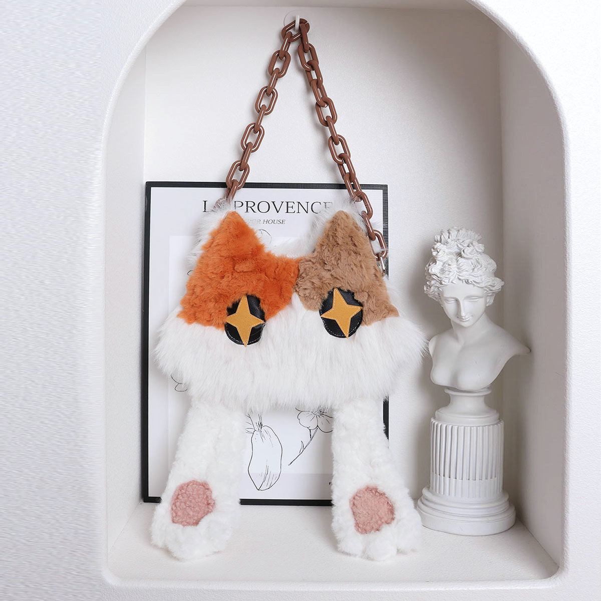 Plush Cat Crossbody Bag for Women - Soft Three-Color Face-Covering Design, Autumn/Winter Niche Style