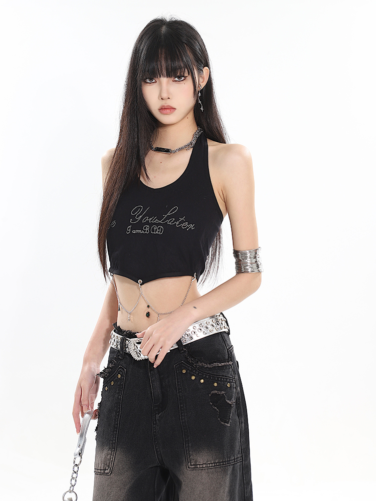 Pure Desire Chain Neckline Hot Girl Tank Top - Niche Design for 2024 Early Spring - Trendy 90s Inspired Style