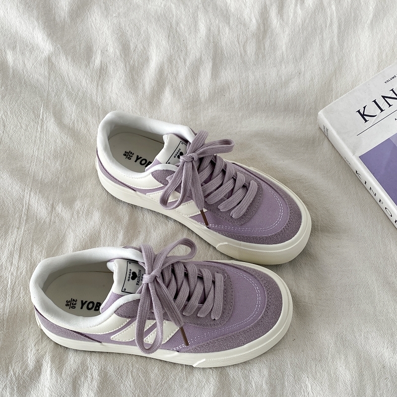 Purple Canvas Sneakers for Women, 2025 Spring Summer Thick-Soled Casual Shoes, Breathable White Student Sneakers