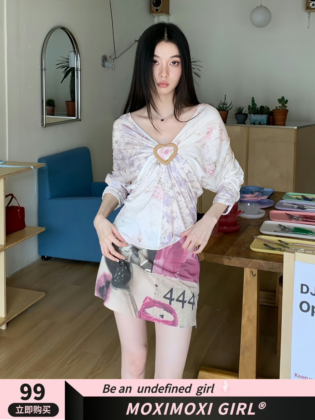 Purple Floral Patchwork V-Neck Knitted Short-Sleeve T-Shirt - Elastic Loose Fit Summer Top for Y2K and 90s Style
