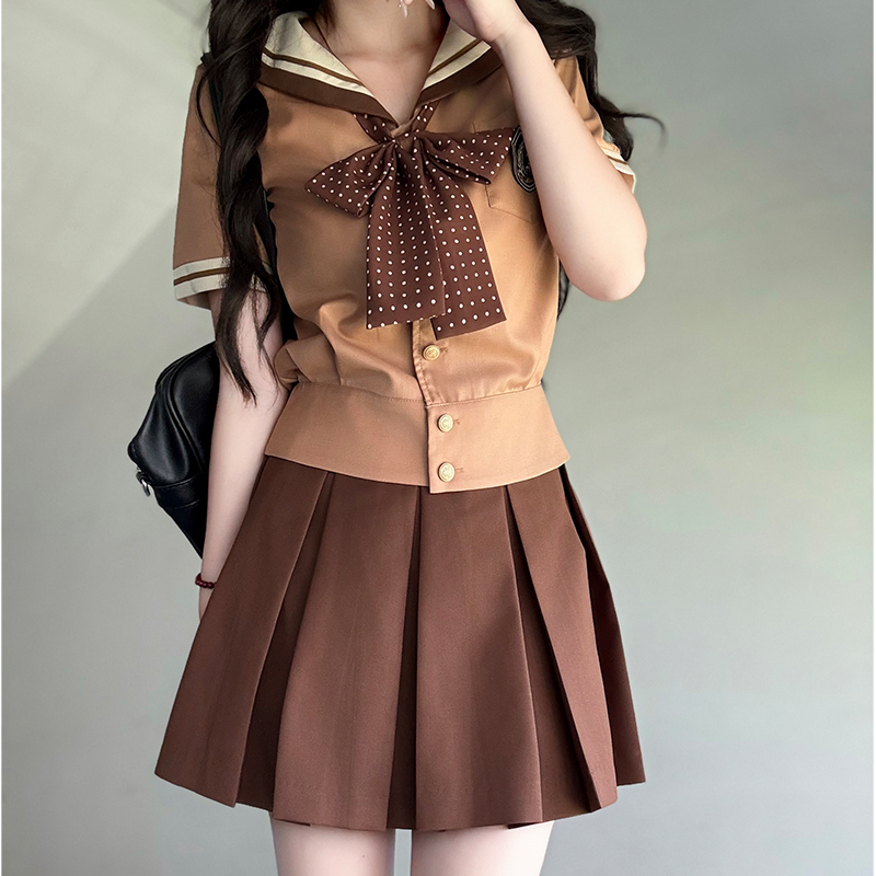 Purple Pudding Bear JK Uniform Sailor Suit - College Style Short Sleeve Set with Navy Collar for a Cute Y2K Look