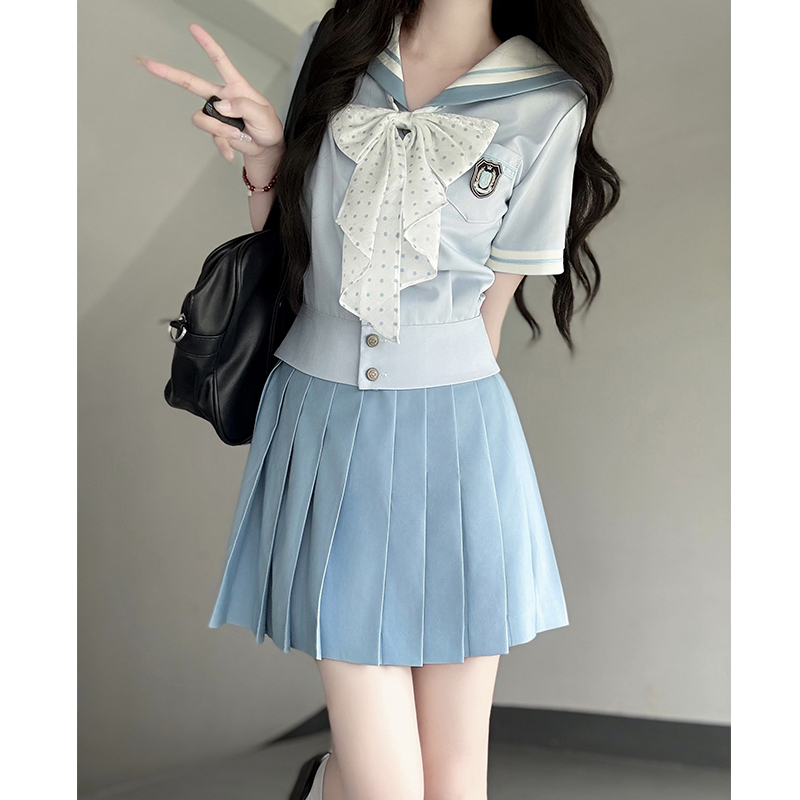 Purple Pudding Bear JK Uniform Sailor Suit Set - Short Sleeve College Style with Navy Collar for Girls