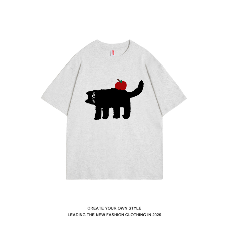 Quirky Cat Japanese-Style Short Sleeve T-Shirt for Women - Casual Round Neck Top, 2025 Fashion Must-Have