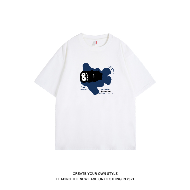 Quirky Design Floating Doll Short-Sleeve T-Shirt for Women - Slimming Couple Style Top for Summer 2025, Small Size, Y2K Fashion