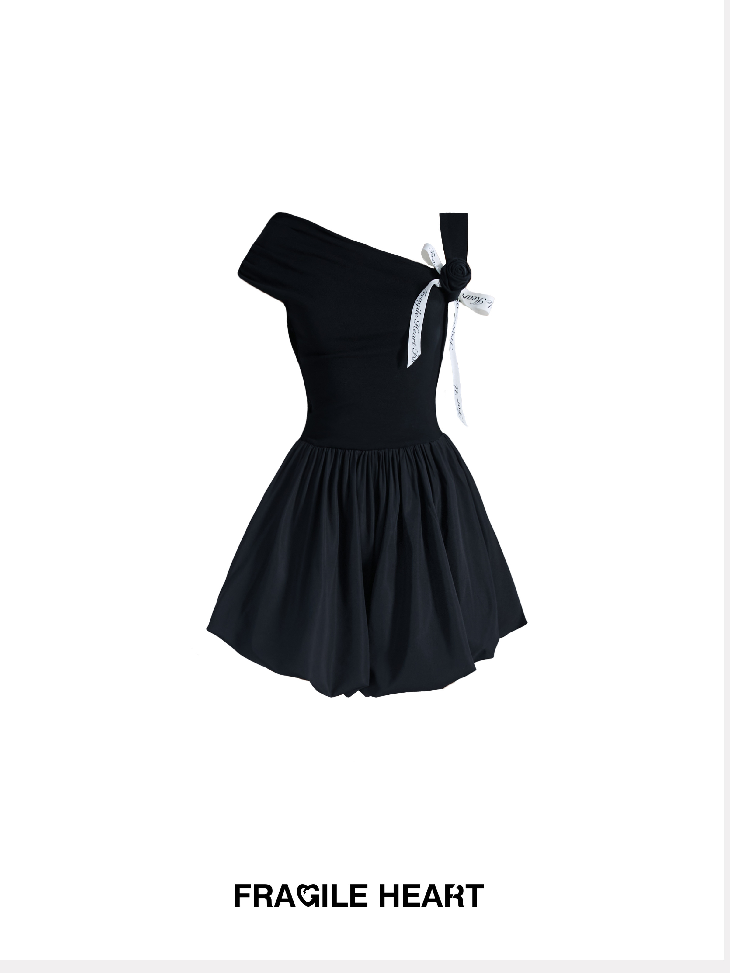 Rebellious Heiress French Banquet Rose Dress with Knitted Asymmetrical Puff Skirt - Vintage-Inspired Y2K Fashion Statement
