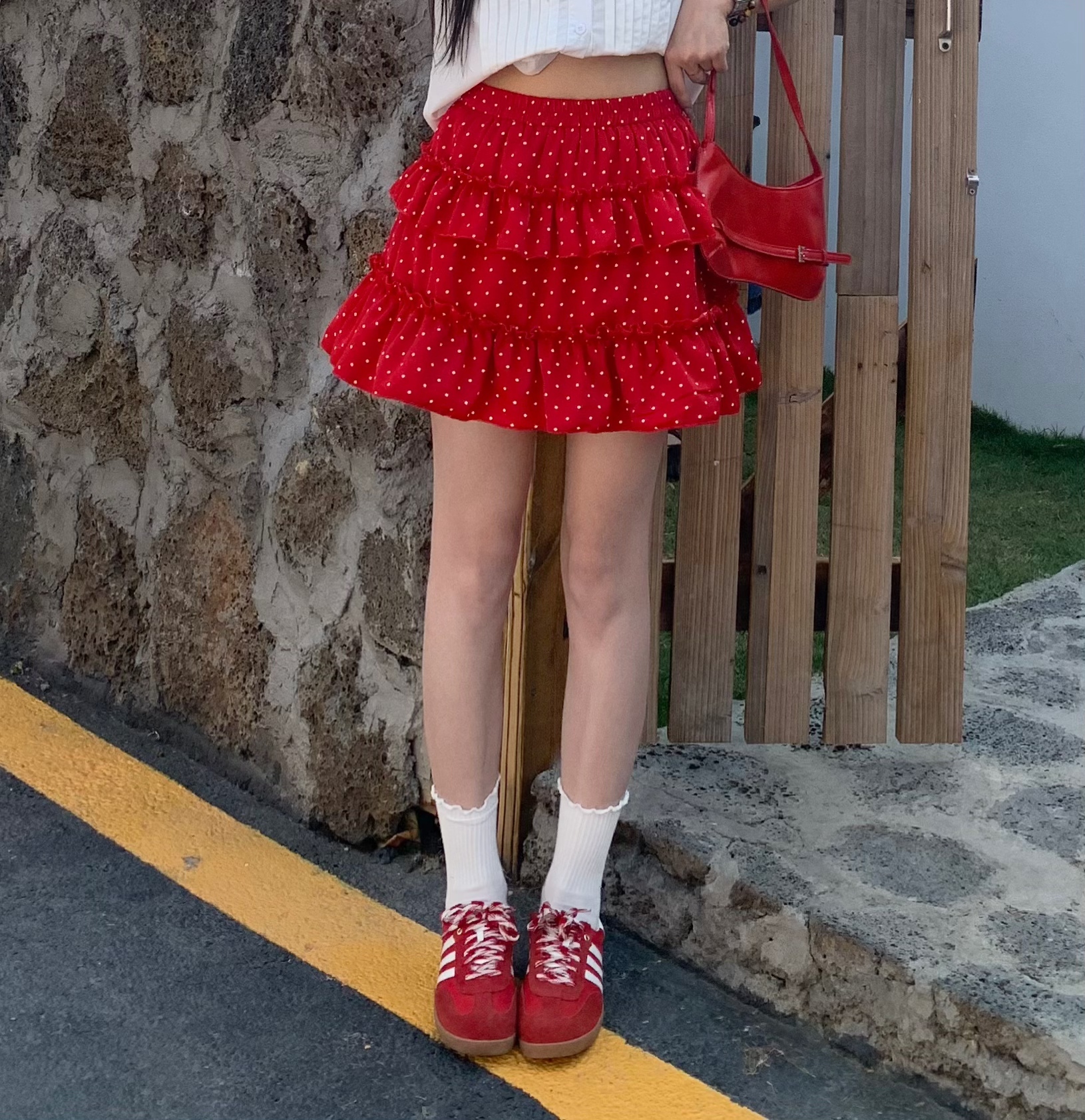 Red Polka Dot A-Line Skirt for Women - Waist-Defining Slimming Cake Puff Short Skirt - Trendy Y2K Style