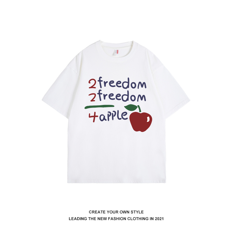 Retro American Apple Letter Oversized Short Sleeve Women's Summer T-Shirt - Niche Pure Cotton Fashion Tee