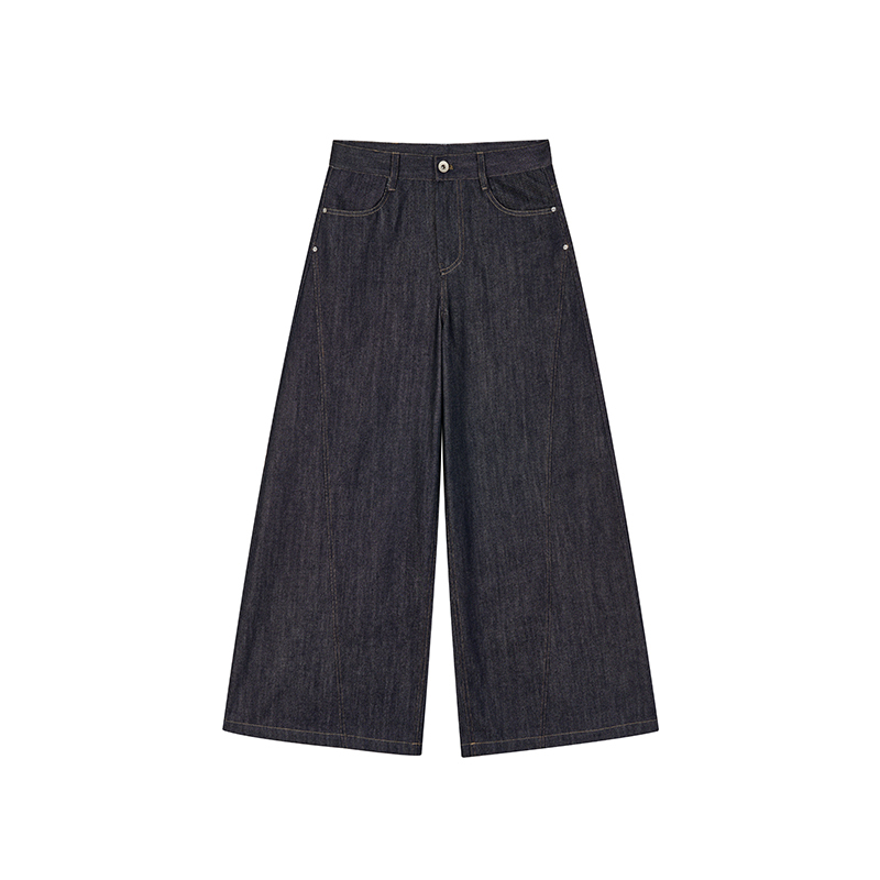 Retro American Curved Blade Split Wide-Leg Jeans - Niche Design Loose Casual Straight Pants for Y2K and 90s Style Fashion