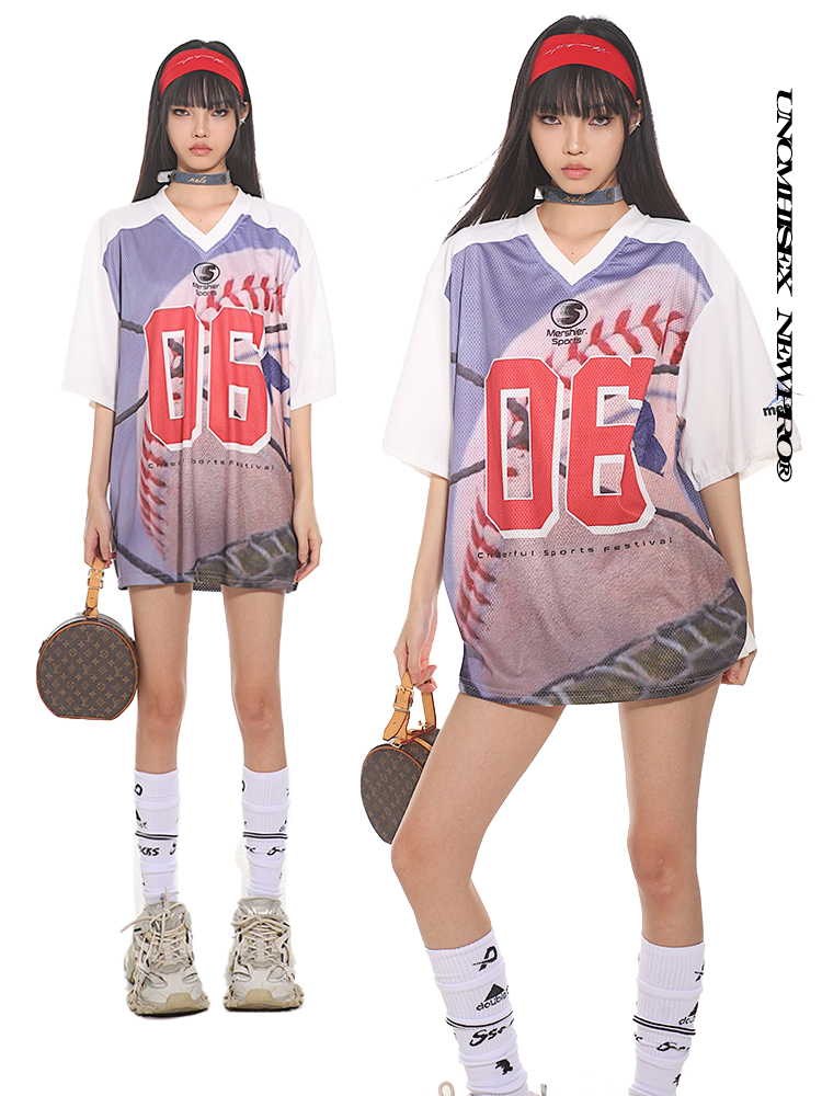 Retro American Sports Loose Jersey Football T-Shirt - Short Sleeve Spliced Mesh Top for Summer Street Style