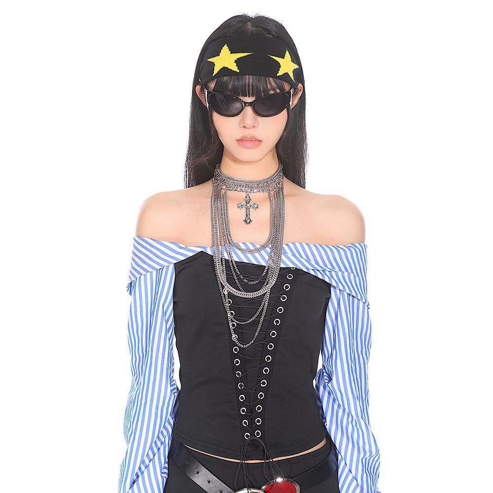 Retro American Style Color Block Fitness Headband for Men and Women - Five-Pointed Star Design, Y2K Sports Accessories