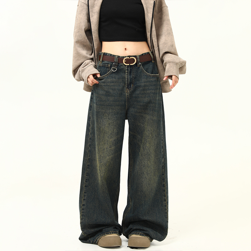 Retro Blue Loose Straight-Leg Jeans for Men and Women - Versatile American-Style Wide-Leg Casual Pants