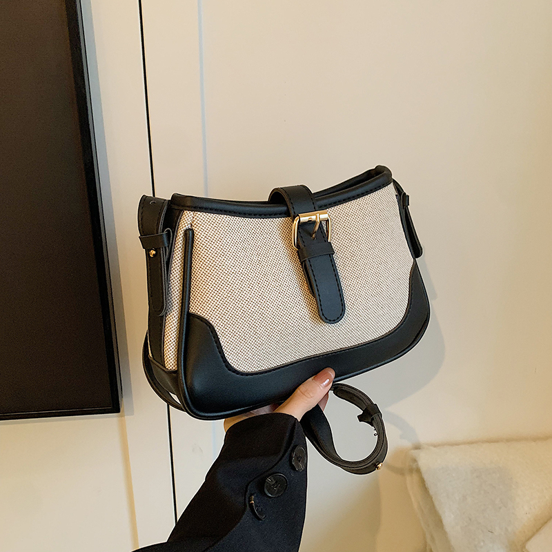Retro Color-Blocking Handheld Shoulder Bag for Women - Spring/Summer 2025 High-End Crossbody Bag, Fashionable Casual Style
