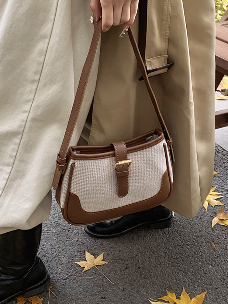 Retro Color-Blocking Handheld Shoulder Bag for Women - Spring/Summer 2025 High-End Crossbody Bag, Fashionable Casual Style