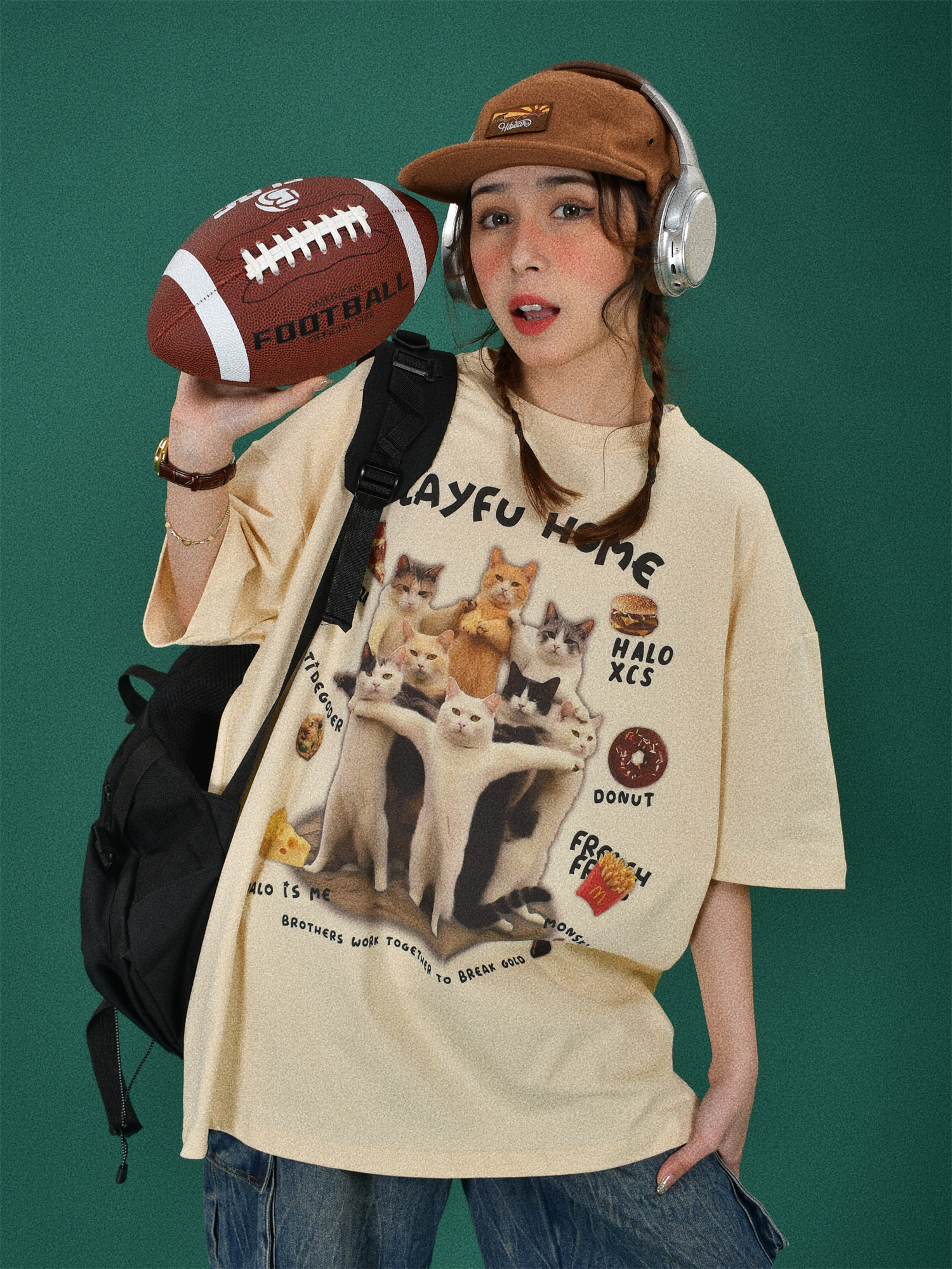 Retro Cute Cat Loose Short Sleeve T-Shirt for Women, Cartoon Graphic Tee, Summer 2024 Fashion, Y2K Style