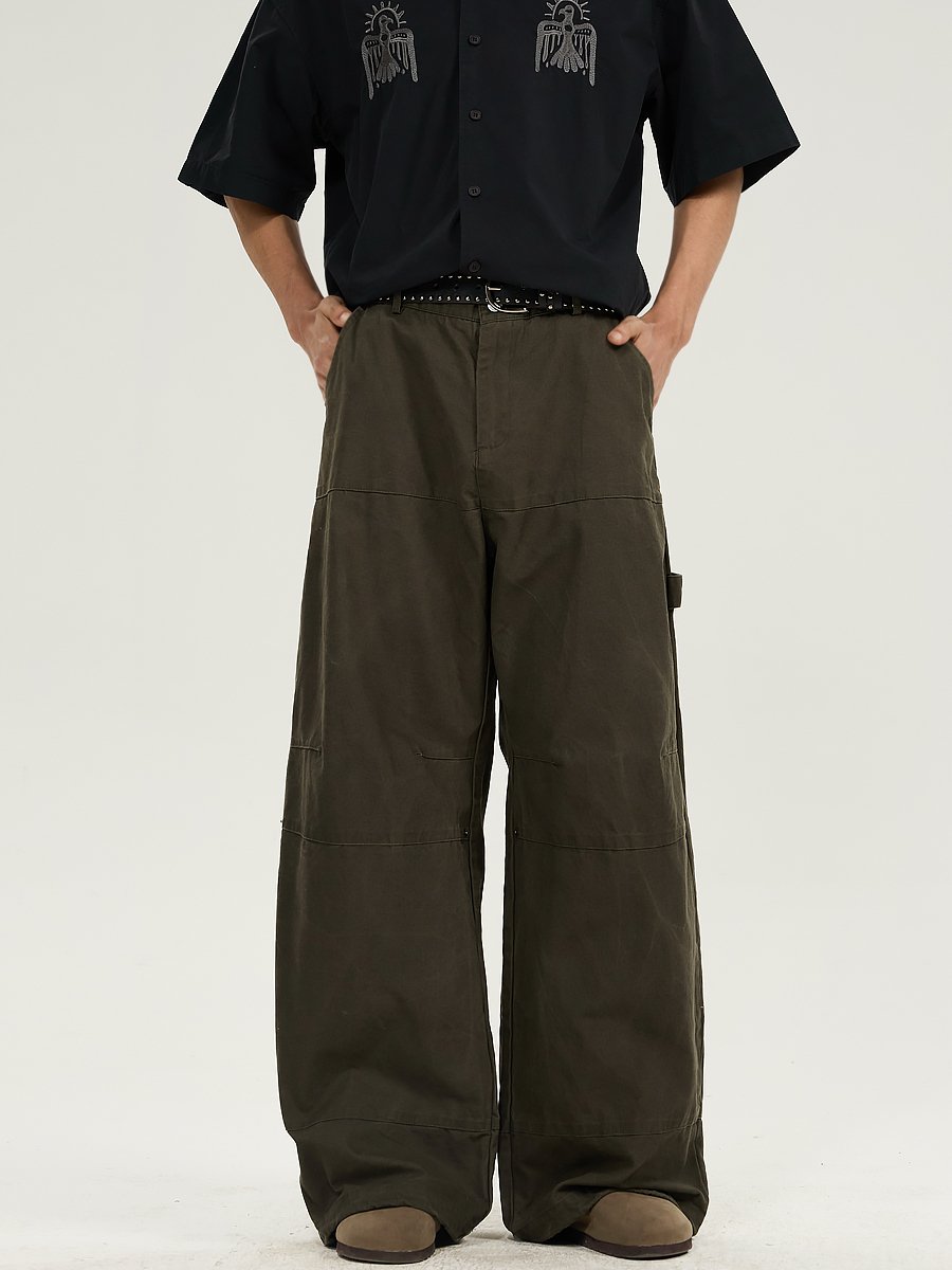 Retro Draped Loose-Fit Spring Spliced Casual Pants for Men - Foldable Straight-Leg American Style Workwear