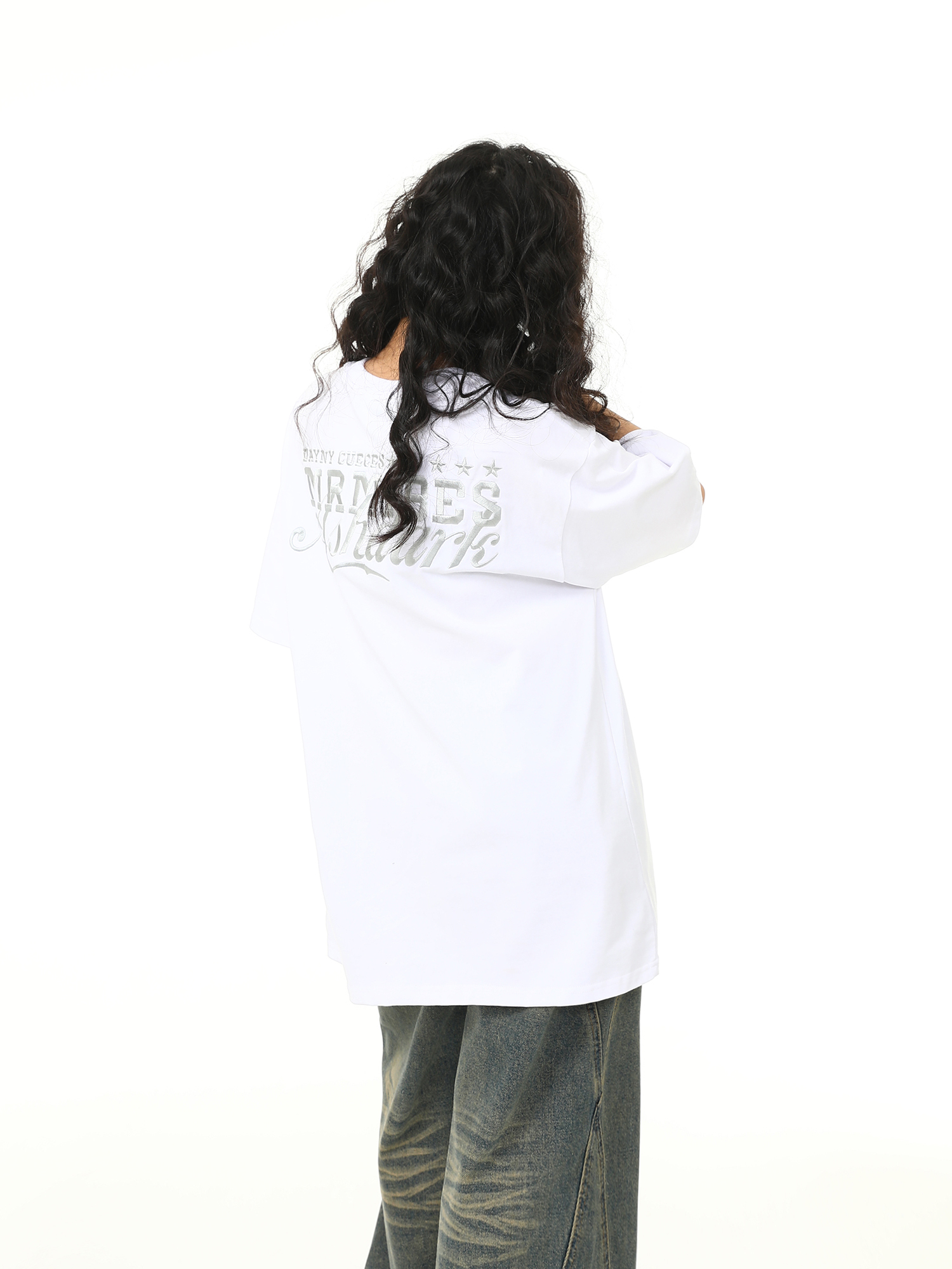 Retro Embroidered Letter Short-Sleeve T-Shirt for Men and Women, Oversized Couple Style, Vintage 90s American Fashion