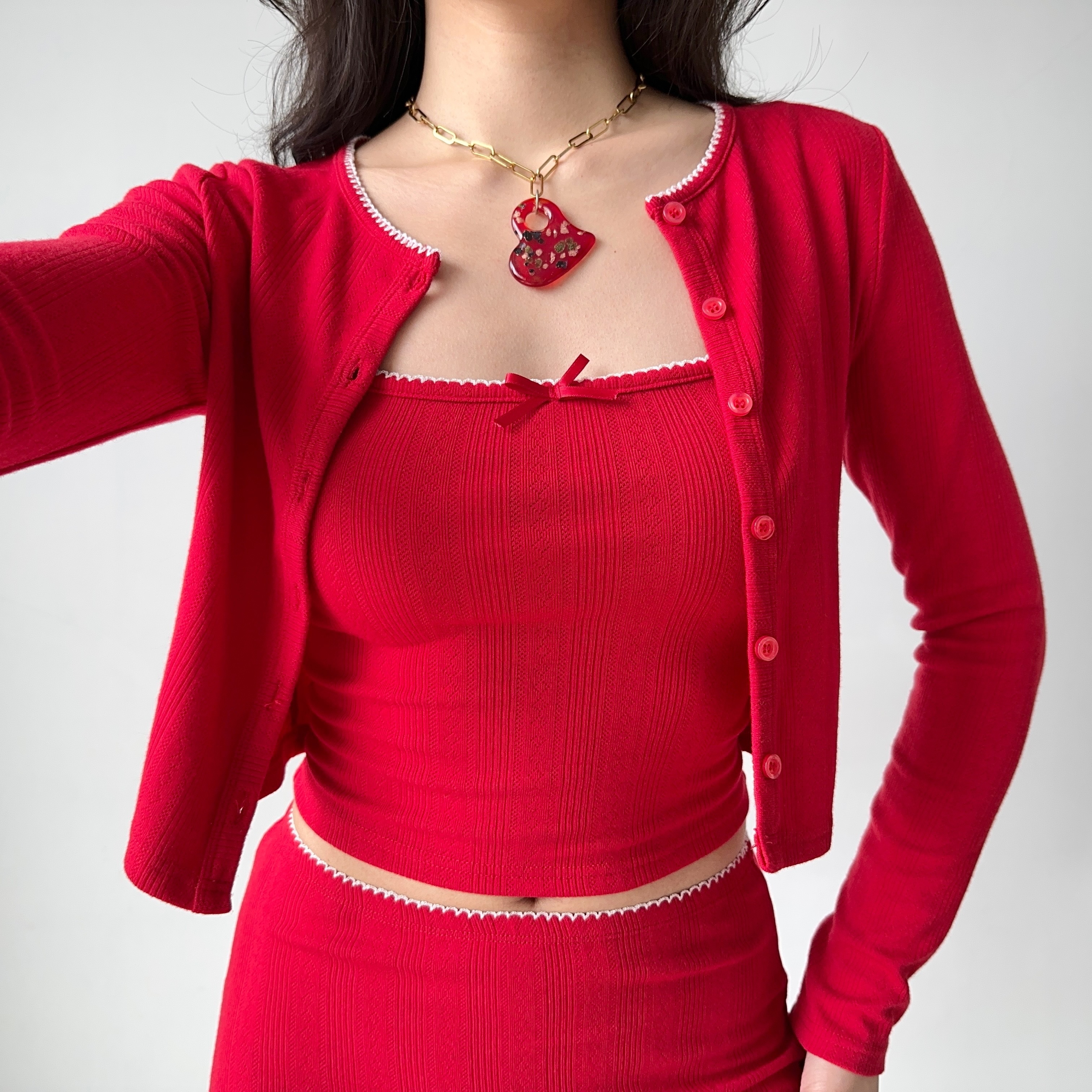 Retro European American Style Three-Piece Set: DIY New Year Camisole, Cardigan, and Skirt for Hot Girl Aesthetic