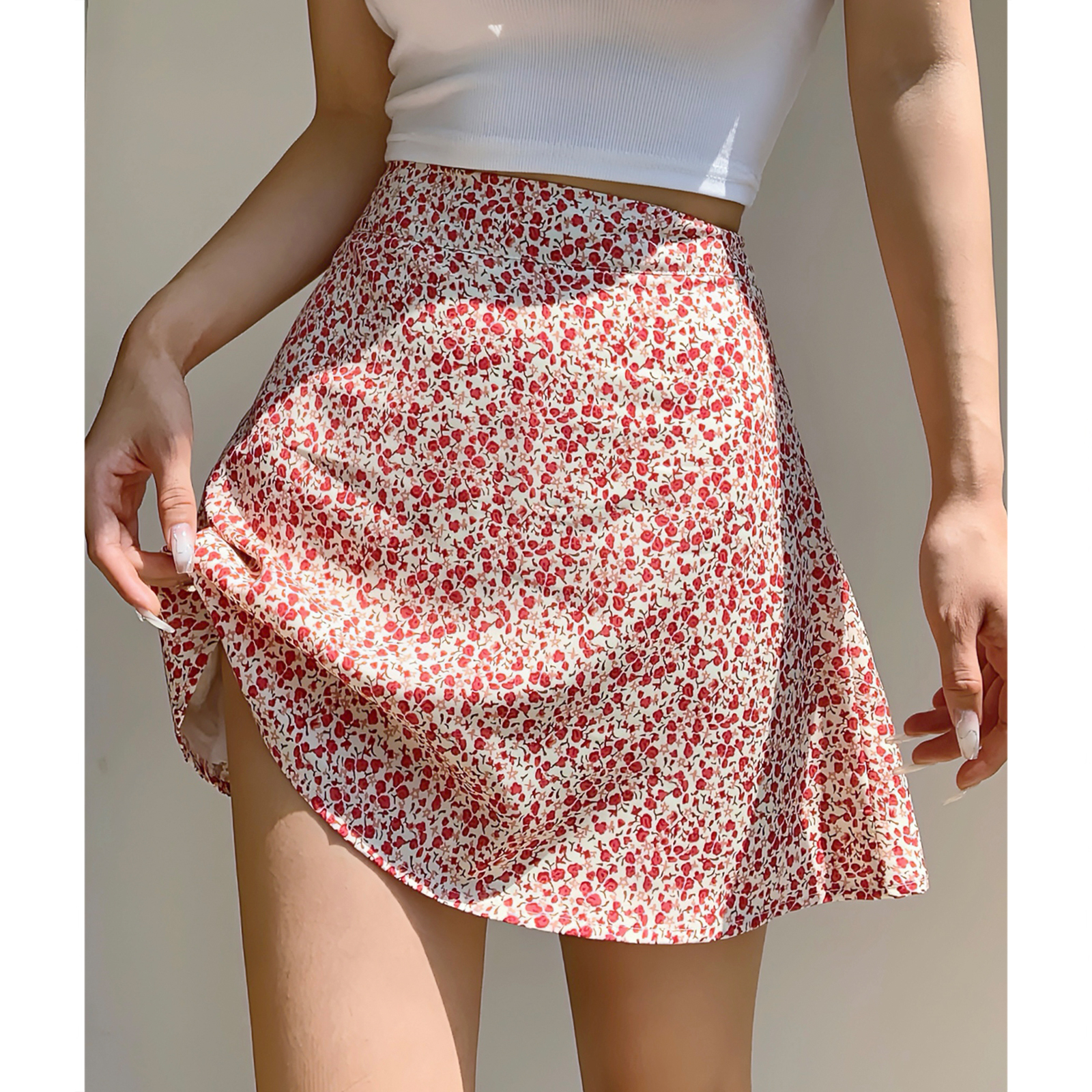 Retro French Girl Floral High Waist A-Line Skirt for Vacation - Short Umbrella Skirt for Summer - Trendy 90s Style
