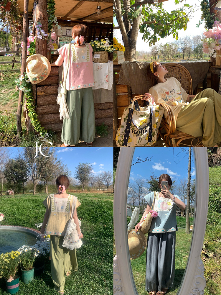Retro Green Pleated High-Waisted Wide-Leg Lantern Pants for Women - Casual Spring Fashion, Vintage Style, Loose Fit