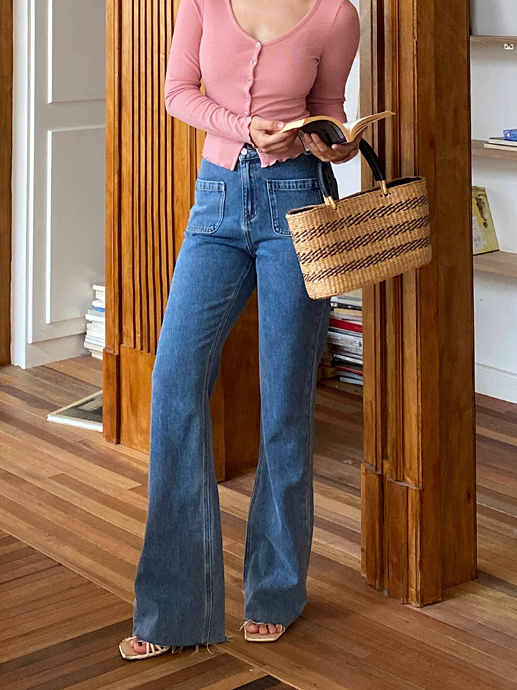 Retro High-Waisted French Flared Jeans - Washed, Slimming, Elongating Legs, Versatile Long Pants for 90s and Y2K Style