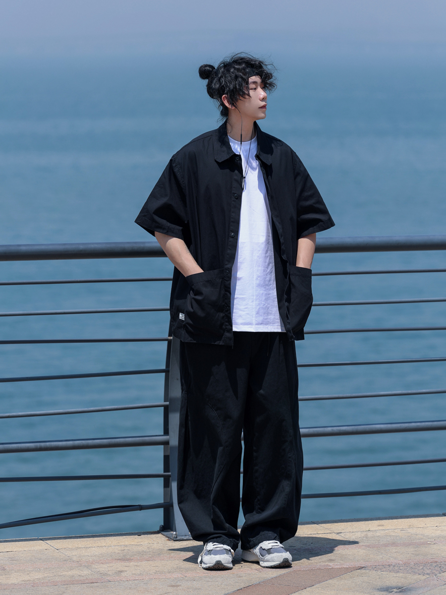 Retro Japanese Casual Short-Sleeve Shirt for Men - Versatile Lapel Design, Summer Workwear, Trendy Half-Sleeve Style